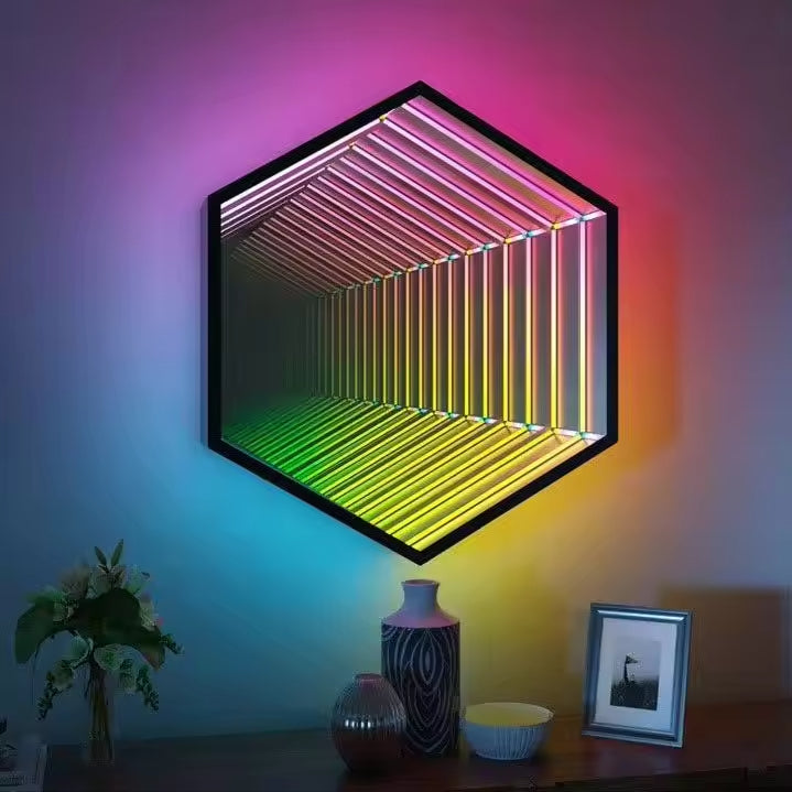 Hexagon Infinity Mirror _ LED Geometric Wall Mirror _ Interior Moderna