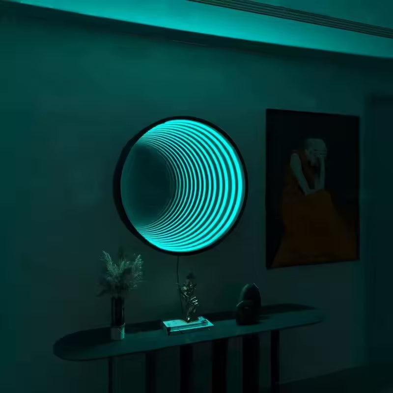 Round Infinity Mirror _ Circular LED Wall Mirror _ Interior Moderna