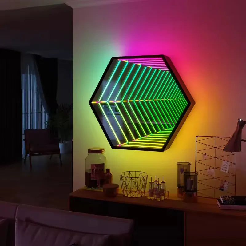 Hexagon Infinity Mirror _ LED Geometric Wall Mirror _ Interior Moderna