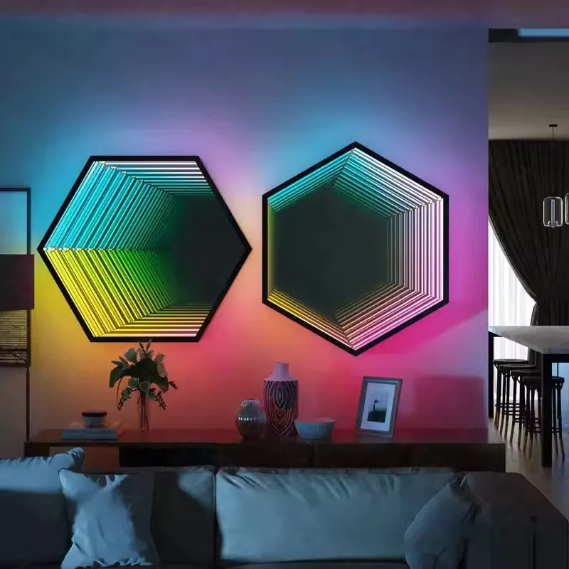 Hexagon Infinity Mirror _ LED Geometric Wall Mirror _ Interior Moderna