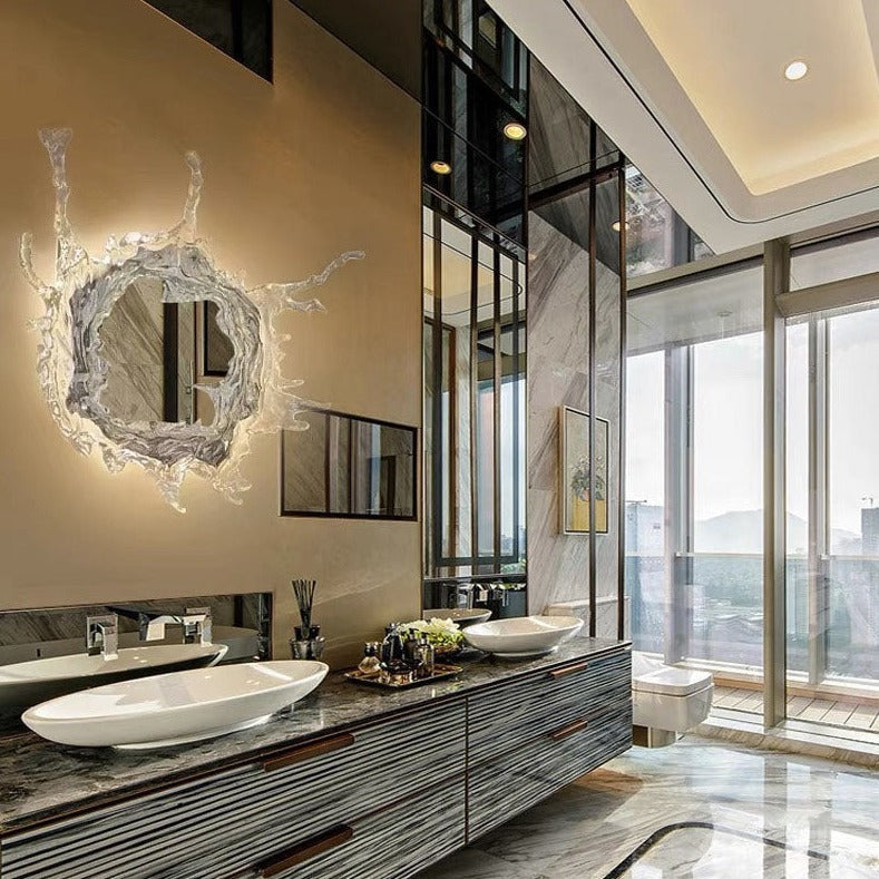 Art Splash Water Wave Resin Backlit Mirror Wall Lamp