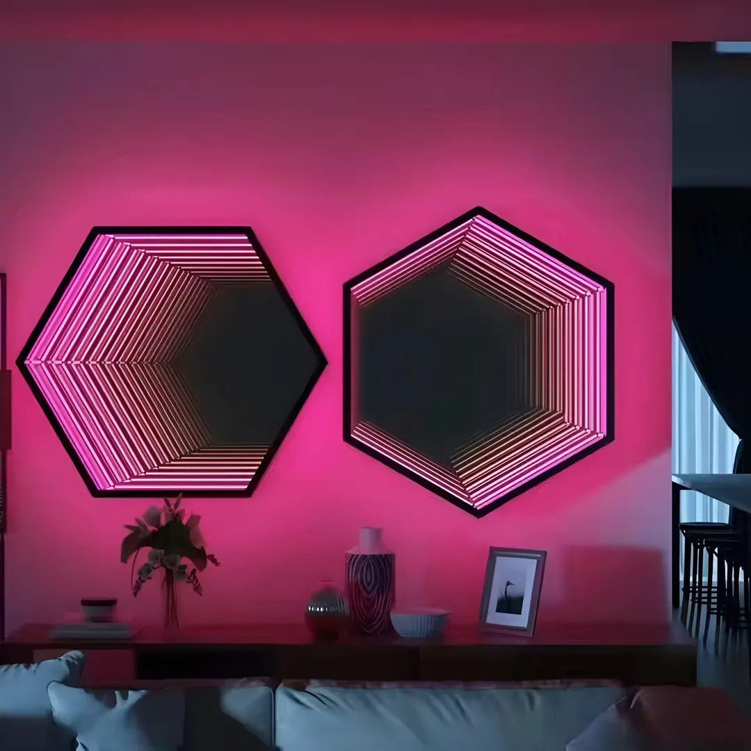 Hexagon Infinity Mirror _ LED Geometric Wall Mirror _ Interior Moderna
