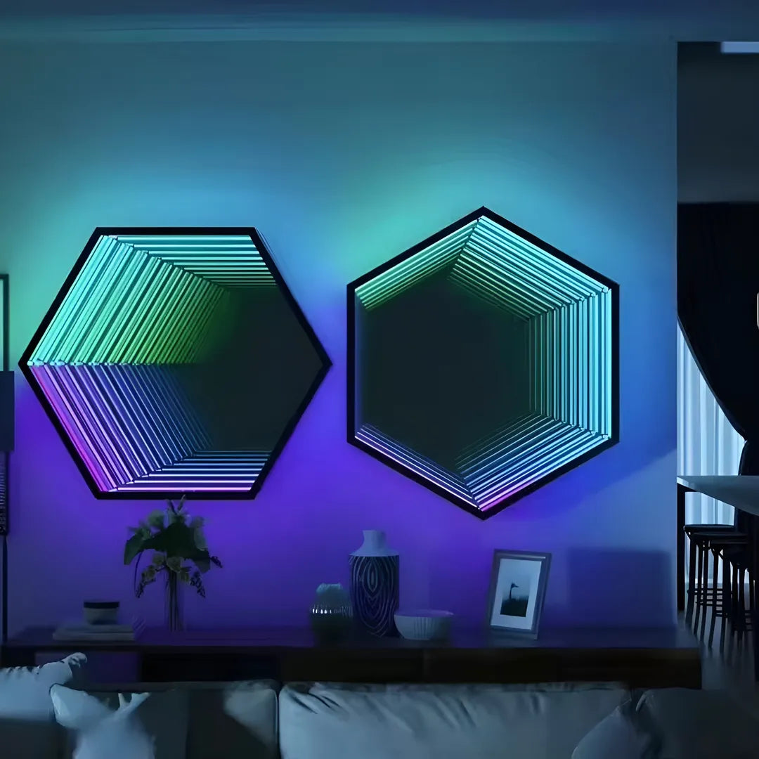 Hexagon Infinity Mirror _ LED Geometric Wall Mirror _ Interior Moderna