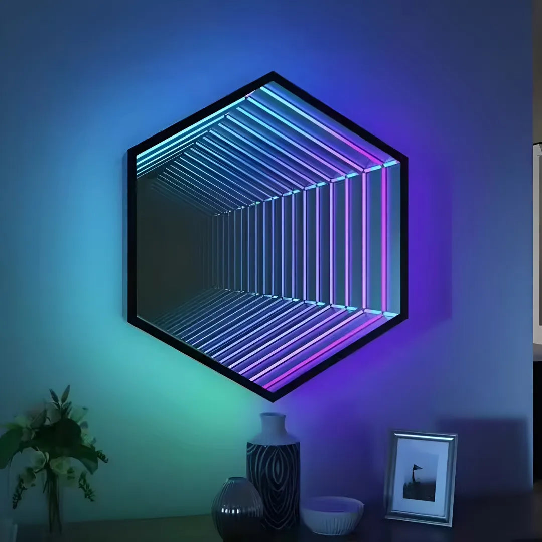 Hexagon Infinity Mirror _ LED Geometric Wall Mirror _ Interior Moderna
