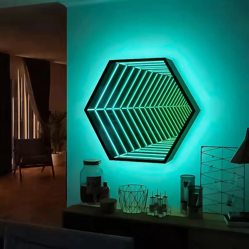 Hexagon Infinity Mirror _ LED Geometric Wall Mirror _ Interior Moderna