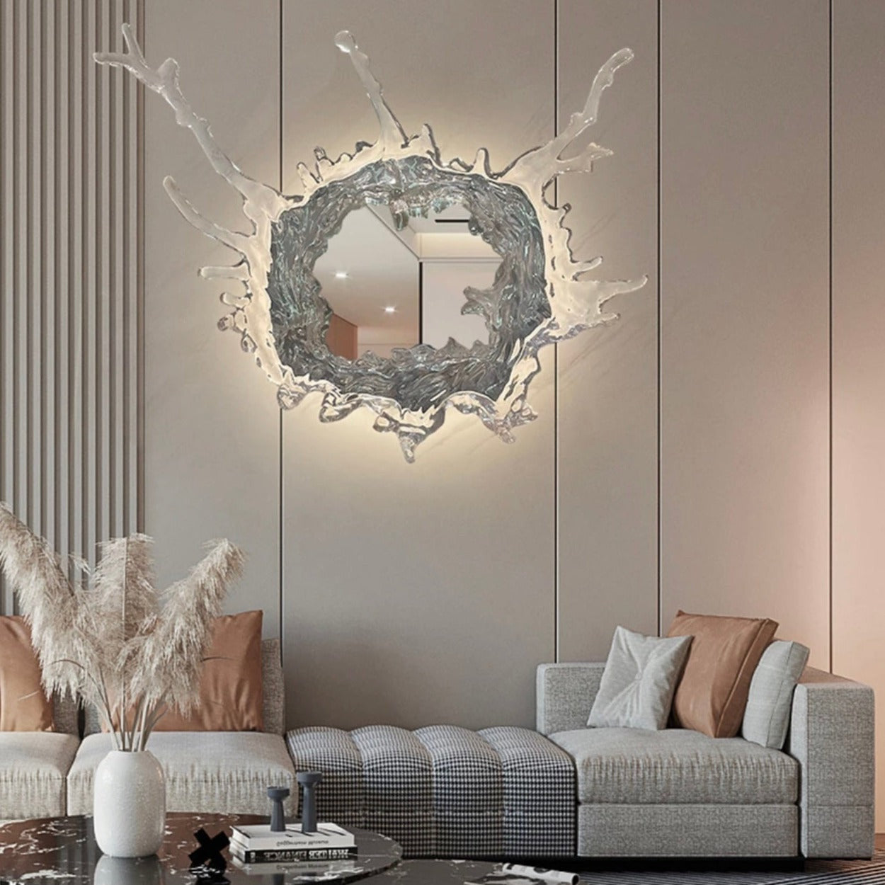 Art Splash Water Wave Resin Backlit Mirror Wall Lamp