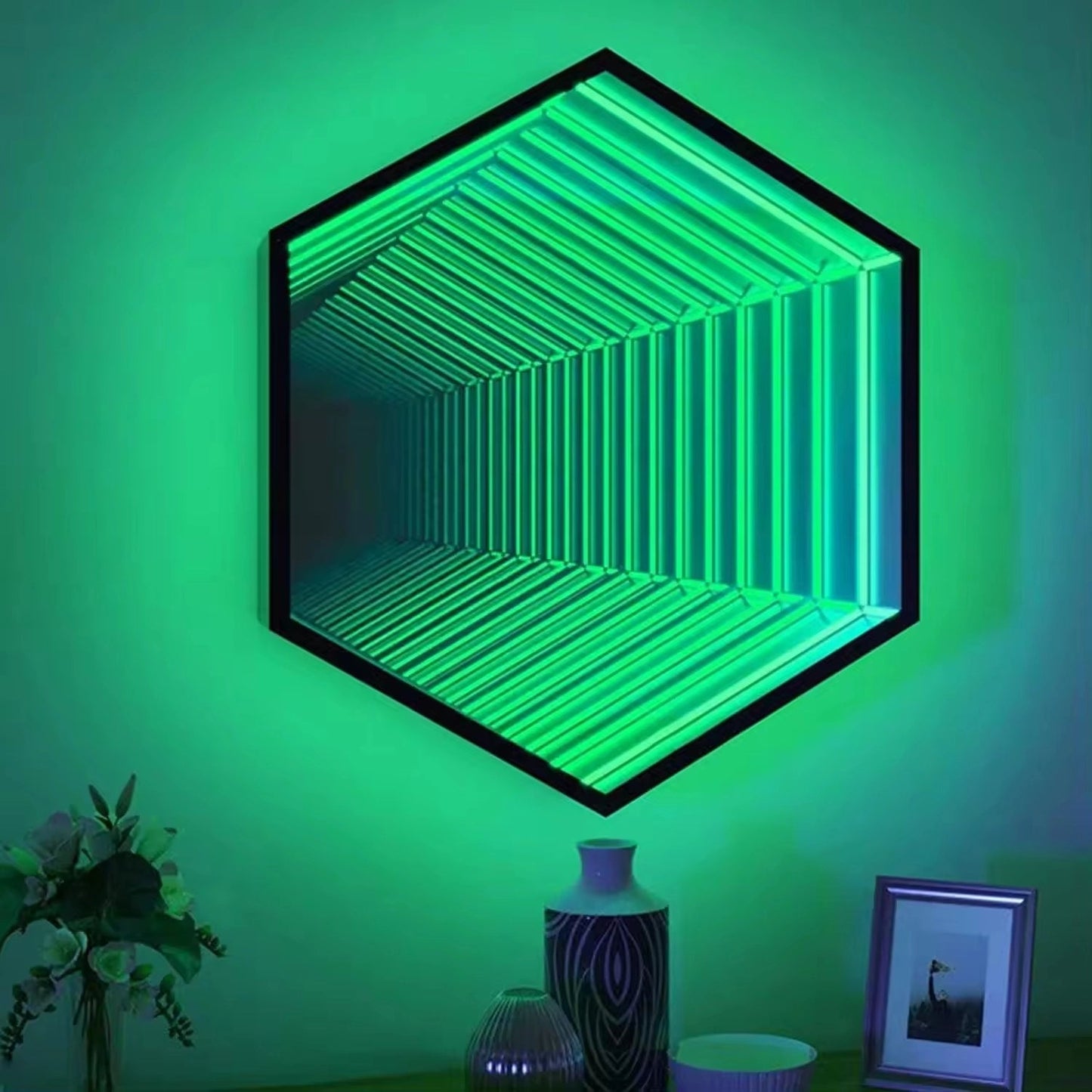 Hexagon Infinity Mirror _ LED Geometric Wall Mirror _ Interior Moderna