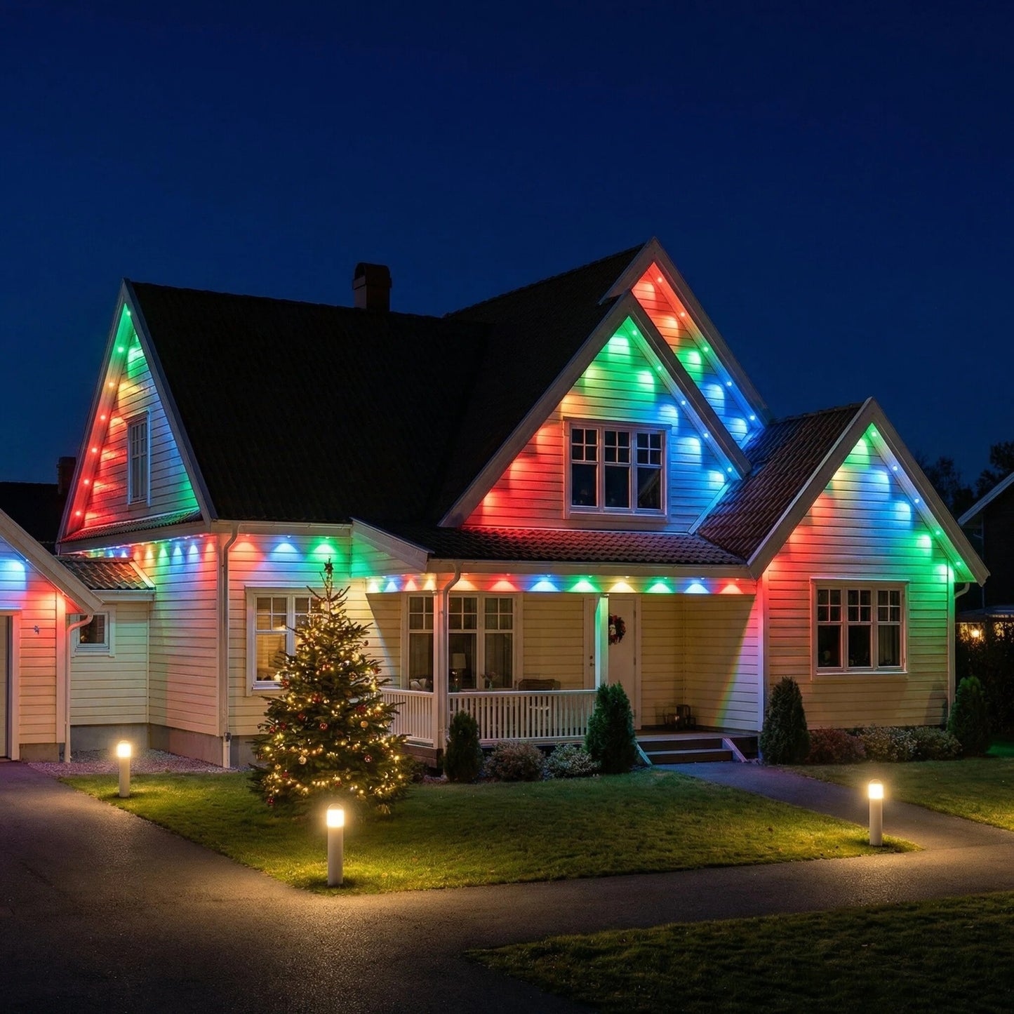 App Controlled Color Changing Roof LED Strip Lights IP58 Waterproof Weatherproof Outdoor Holiday Lighting for House Gutter & Eaves