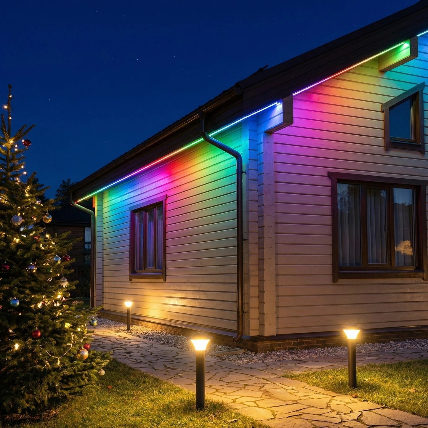 App Controlled Color Changing Roof LED Strip Lights IP58 Waterproof Weatherproof Outdoor Holiday Lighting for House Gutter & Eaves