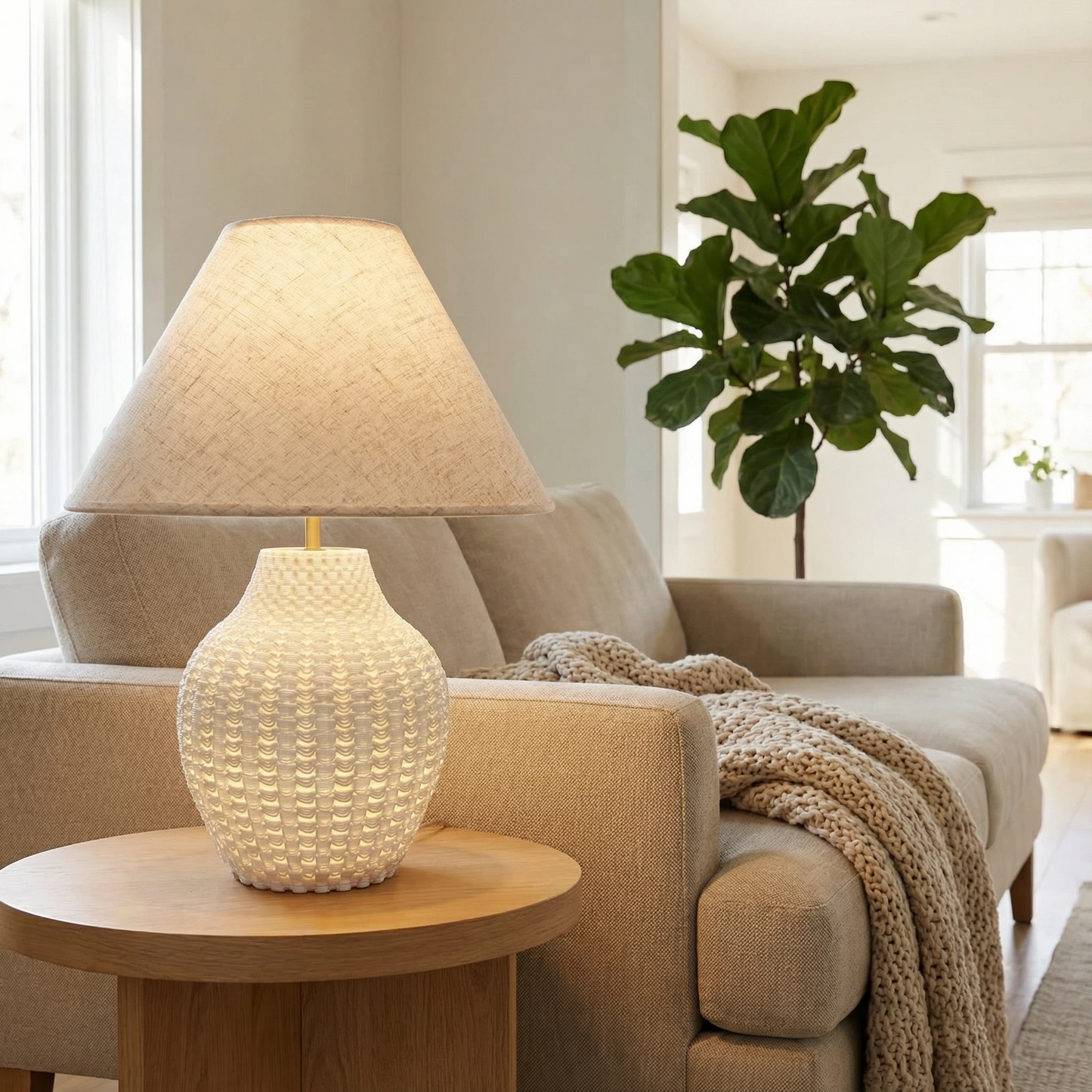 Textured Glazed Ceramic Accent Lamp, Soft Linen Shade Bedside Decor Lamp